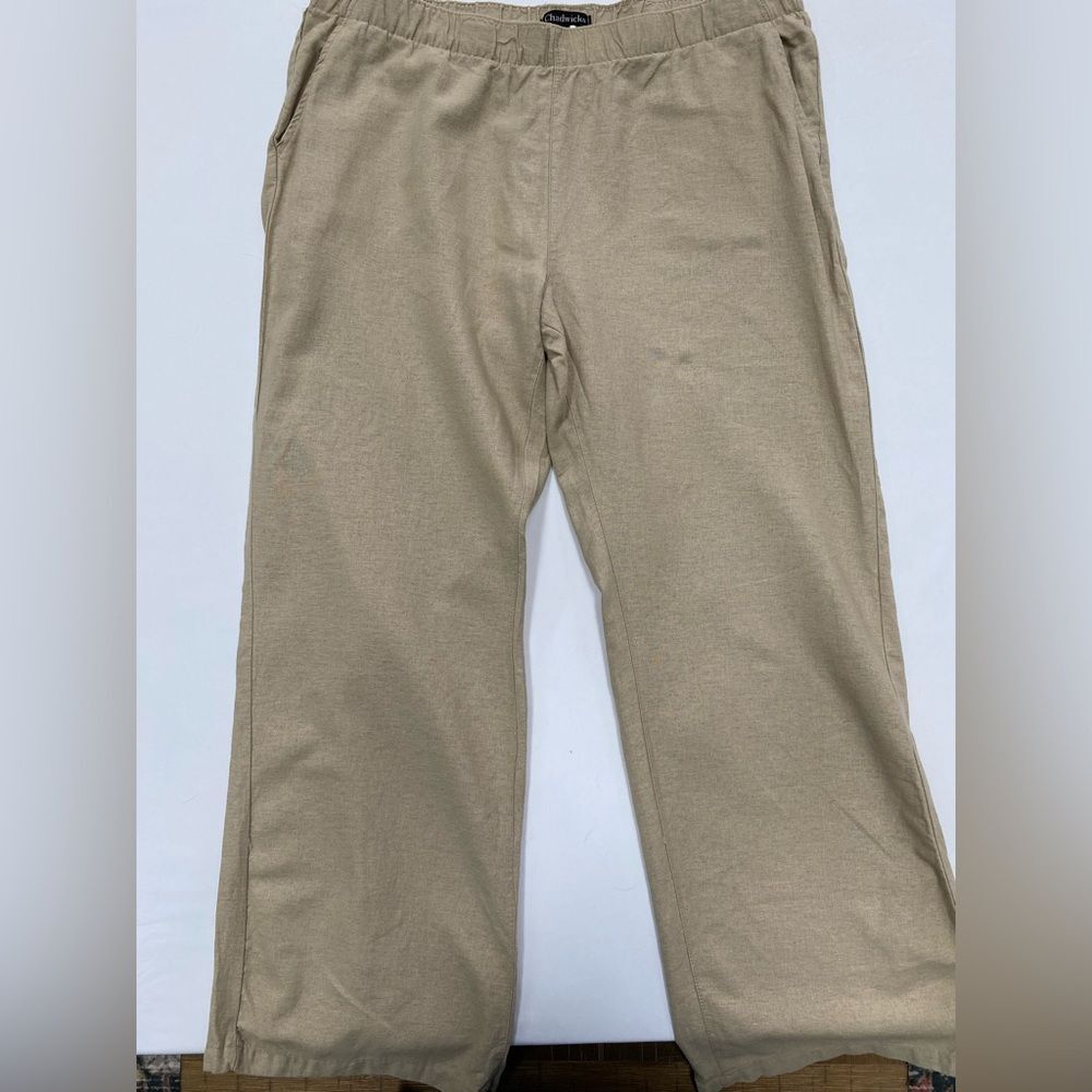 Chadwicks Tan Linen Blend Elastic Waist Wide Leg Pants Size XL